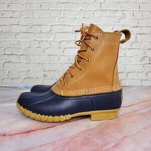 LL Bean Bean Boots Womens Size 6 Navy Blue 8" Leather Hunting Rubber Duc…